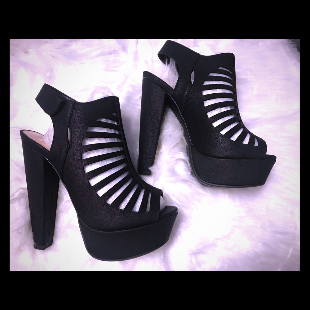 SpeedLimit 98 black peep toe heels